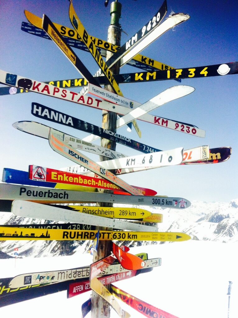 direction, ski, goal, signpost, arrow, signs, nature, mountains, to ski